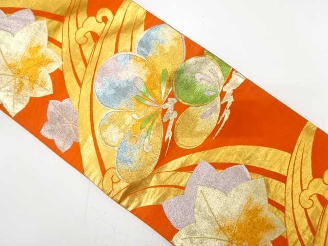 JAPANESE KIMONO / ANTIQUE FUKURO OBI / SILK / WOVEN PINE & MAPLE